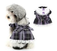 Ranphy Vestido de arnés a cuadros para mascotas para perros pequeños, falda de princesa para cachorros, trajes de disfraz para mascotas, ropa de Yorkie Chihuahua, ropa de correa, anillo, ropa de gato,