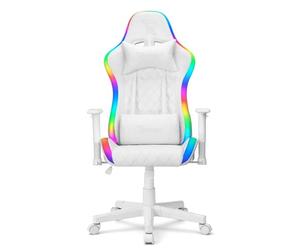 Ranqer Halo Silla Gaming RGB con Iluminación LED, Respaldo Ajustable 180°, Cojines Extraíbles, Reposabrazos 2D, Diseño Ergonómico y Base Robusta de Nailon, Blanco