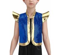 ranrann Chaleco brillante de príncipe árabe para niño con cuello alto y hombreras - Disfraz de cosplay carnaval 5-16 Años Azul real 9-10 años