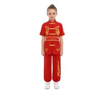ranrann Disfraz Chino Tradicional de Uniformes de Entrenamiento de Artes Marciales con Bordado de Dragón Traje Chino Niños para Tai Chi Ala Chun Qi Gong Kung Fu Wushu Rojo 9-10 años