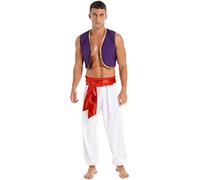 ranrann Disfraz de Príncipe Aladino para Hombre Cosplay Traje de Príncipe Árabe Chaleco con Pantalones Largos Dress Up para Halloween Carnaval Rojo M