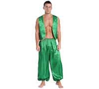 ranrann Disfraz de Princípe Árabe Adulto Hombres Traje de Aladino 2Piezas Blusa y Pantalones Bombacho Cosplay Disfraz Halloween Carnaval Fiesta S-4XL Verde S