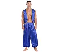ranrann Disfraz de Princípe Árabe Adulto Hombres Traje de Aladino 2Piezas Blusa y Pantalones Bombacho Cosplay Disfraz Halloween Carnaval Fiesta S-4XL Azul Real L