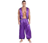 ranrann Disfraz de Princípe Árabe Adulto Hombres Traje de Aladino 2Piezas Blusa y Pantalones Bombacho Cosplay Disfraz Halloween Carnaval Fiesta S-4XL Morado S