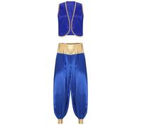 ranrann Disfraz de Príncipe Árabe para Hombres Conjunto de Disfraz de Halloween Príncipe Aladdino Disfraz de Juego del Rol Actuación S-4XL Azul real y azul real L