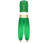 ranrann Disfraz de Príncipe Árabe para Hombres Conjunto de Disfraz de Halloween Príncipe Aladdino Disfraz de Juego del Rol Actuación S-4XL Verde y verde L