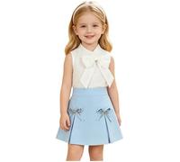 ranrann Niña Conjunto Tops Y Falda con Pliegues Trajes Dos Piezas Que Combinen Combinación Top Sin Mangas Azul 3-4 años