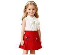 ranrann Niña Conjunto Tops Y Falda Con Pliegues Trajes Dos Piezas Que Combinen Combinación Top Sin Mangas Rojo 6-7 años