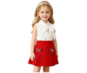 ranrann Niña Conjunto Tops Y Falda Con Pliegues Trajes Dos Piezas Que Combinen Combinación Top Sin Mangas Rojo 6-7 años