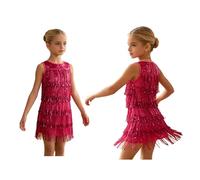 ranrann Niña Vestido De Competición De Baile Latino Borlas Y Flecos Maillot Salsa Competiciones Rosa Oscuro 5-6 años