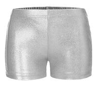 ranrann Pantalones Cortos Deportivos de Danza para Niña Shorts de Charol Metálico Cintura Alta Elástico Bóxer de Baile Yoga Gimnasia Fitness Hot Pants Plateado A 7-8 años