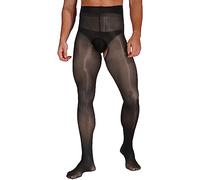 ranrann Sexy Leggings para Hombres Elásticas Medias Erótica Ropa Interior Enterpierna Abierto Seda de Hielo Pantys Pantyhose para Chicos Negro B One Size
