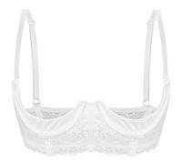 ranrann Sujetador con Aros de Encaje Floral para Mujer Básico Bra Abierta Push Up Tirantes Ajustables Crop Top Lencería Erótica Bikini Ropa de Noche D Blanco L