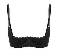 ranrann Sujetador con Aros de Encaje Floral para Mujer Básico Bra Abierta Push Up Tirantes Ajustables Crop Top Lencería Erótica Bikini Ropa de Noche E Negro L
