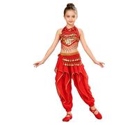 ranrann Traje Princesa Árabe Conjuntos de Danza para Niñas Top y Pantalones Bombachos para Danza Del Vientre Actuación En El Escenario Rojo 6-9 años