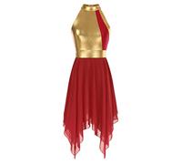 ranrann Vestido de Danza Ballet para Mujer Irregular Vestido Largo de Baile Lírica Contemporánea Traje Baile de Salón Latino Tango Dancewear E Rojo M