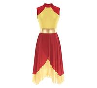 ranrann Vestido de Danza Ballet para Mujer Irregular Vestido Largo de Baile Lírica Contemporánea Traje Baile de Salón Latino Tango Dancewear Rojo&Amarillo C M