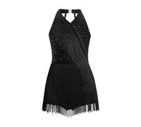 ranrann Vestido de Danza Latina para Niñas sin Mangas Vestido de Baile con Borlas Vestido de Actuación Disfraz de Bailarina 5-16 años Negro 13-14 años