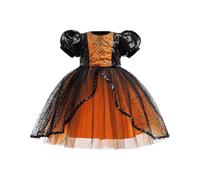 ranrann Vestido de Fiesta Disfraz de Calabaza para Niñas Faldón Espeluznante Telas de Araña Bruja Murciélago Disfraz Cuento de Hadas para Halloween Carnaval 3-8 Años Negro Naranja B 5-6 años