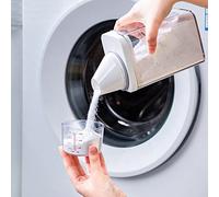 RANRAO 1500ml Caja de almacenamiento transparente con taza medidora, recipiente dispensador de polvo de lavado de plástico, dispensador de suavizante con taza medidora para lavandería habitación