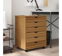 Rantry Cajonera con Ruedas Moss Madera Maciza Pino marrón Miel, Cajonera de Oficina Mueble Auxiliar para Archivos Encimera de Almacenaje para Estudio Despacho Tipo 2 Taquillas y armarios