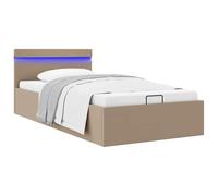 Rantry Cama canapé hidráulica LED Cuero sintético Capuchino 90x200 cm con LED, Tapicería de Cuero Artificial, Lamas de Madera Cama Doble con Espacio de Almacenamiento hidráulico