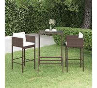 Rantry Set de Bar de jardín 3 Piezas y Cojines ratán sintético marrón Mesa Alta Exterior mesas Altas y taburetes Barra de Bar Exterior Jardin 70 x 70 x 110 cm