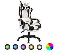 Rantry Silla de gaming con luces LED RGB negra y blanca de piel sintética, silla de descanso, silla de oficina ergonómica, silla de escritorio, silla de oficina, salón, dormitorio