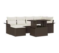 Rantry Sofá de Jardín Modular de Ratan Natural con Cojines de Poliéster, 4 Piezas, Marrón y Blanco, Resistente a la Intemperie, Mesa de Vidrio, para Balcones y Jardines Modelo LWZJA-3357051ES