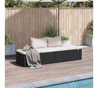 Rantry Tumbona de jardín negra 195 x 60 cm de ratán sintético para exteriores, cómoda