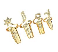 Ranuw Paquete de 4 anillos versátiles para el tobillo con punta abierta, diamantes de imitación, clavos, accesorios para uñas para amantes de la moda, aleación para mujeres, como se describe