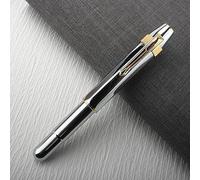 Ranvi Pluma estilográfica latón, corta, retro, de metal y bronce, para viaje de bolsillo, 0,7 mm, color plata galvanizada.