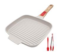 RANX INGST Grill Asador con Rayas, 26 x 24 cm Sartén Parrilla de Aluminio Fundido con Mango Extraíble, Revestimiento Antiadherente (Blanco)