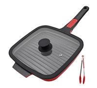 RANX INGST Grill Asador con Rayas con Tapa 26 x 24 cm, Sartén Parrilla con Mango Extraíble, Aluminio Fundido, Revestimiento Antiadherente