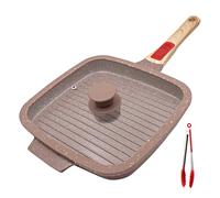 RANX INGST Grill Asador con Rayas con Tapa, Revestimiento Cerámico Antiadherente, 26 x 24 cm Sartén Parrilla con Mango Extraíble