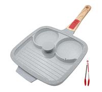 RANX INGST Sartén Tortilla de 3 Agujeros con Tapa, Revestimiento Cerámico Antiadherente, 26 cm Sartén de Desayuno 3 en 1 con Mango Extraíble para Huevos Fritos,Mini Crepes - Azul