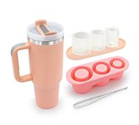 RANXINGST Juego Cubiteras para Hielo con 1200ml/40oz Vaso Térmico con Asa, Cubitos de Hielo con Tapa + Taza Termica Café con Pajita de Viaje - Rosa