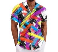 RAOKENSU Camisa hawaiana para hombre, estilo años 80, 90, manga corta, camisa hawaiana, sin planchado, multicolor, retro, vintage, fiesta, camisas, hombres, carnaval, carnaval, disfraz de neón