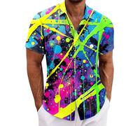 RAOKENSU Camisa hawaiana para hombre, estilo años 80, 90, manga corta, camisa hawaiana, sin planchado, multicolor, retro, vintage, fiesta, camisas, hombres, carnaval, carnaval, disfraz de neón