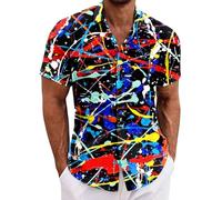 RAOKENSU Camisa hawaiana para hombre, estilo años 80, 90, manga corta, camisa hawaiana, sin planchado, multicolor, retro, vintage, fiesta, camisas, hombres, carnaval, carnaval, disfraz de neón