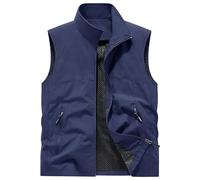 RAOKENSU Chaleco de trabajo de safari de pesca para hombre, chaleco informal al aire libre, transpirable, de secado rápido, chaleco de pesca para fotografía, caza, chalecos sin mangas, cuello alto