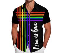 RAOKENSU Rainbow Costume Love is Love Shirt Herren Regenbogen Multicolored Kurzarm Hemd Regenbogen bunt Hawaiihemd Pride Month Strandhemd LGBT Flag Gay Pride Freizeithemden LGBTQ Kleidung, O negro., S