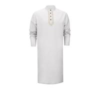 RAOKENSU Ropa marroquí para hombre Abaya Hombres Caftán Algodón Ropa de oración Islámica para Hombres Burka Árabe Ramadán Ropa Musulmana Vestidos de Manga Larga Túnicas Retro, O blanco., XXXL