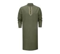 RAOKENSU Ropa marroquí para hombre Abaya Hombres Caftán Algodón Ropa de oración Islámica para Hombres Burka Árabe Ramadán Ropa Musulmana Vestidos de Manga Larga Túnicas Retro, O Verde, XXXL