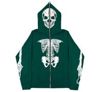 RAOKENSU Sudadera con capucha con cremallera para hombre, diseño de esqueleto Y2k, gótico, calavera, gráficos, sudadera con cremallera, otoño e invierno, esqueleto, ropa de calle, cárdigan de gran