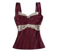 RAOKENSU Y2k Vintage Top Downtown Girl Clothes Encaje Top Cami Top Estético Slim Fit Milkmaid Chaleco Cottage Crop Verano Tank Tops Jersey Fairycore Streetwear, O rojo1, L