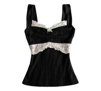 RAOKENSU Y2k Vintage Top Downtown Girl Clothes Encaje Top Cami Top Estético Slim Fit Milkmaid Chaleco Cottage Crop Verano Tank Tops Jersey Fairycore Streetwear, O negro., L
