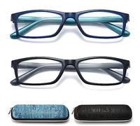 RaoOG Gafas de lectura para hombre y mujer, color azul, rectangular, lector de ordenador con anillo de resorte, Azul y negro., 1.75X