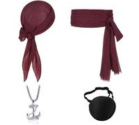 RAOPNHS Disfraz de pirata para mujer, juego de accesorios - 4 piezas con pañuelo pirata, faja, faja, parche para el ojo y cadena de ancla, disfraz de pirata para mujer, carnaval, accesorios piratas