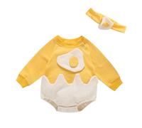 Raopuzi Body Bebe Manga Larga, Disfraz Huevo Frito para Recien Nacido, Mono Disfraz Pollito Bebé, Disfraces de Pollo, Bodies Cuello Redondo con Botones, Ropa de Pascua Infantil con Diadema Primavera